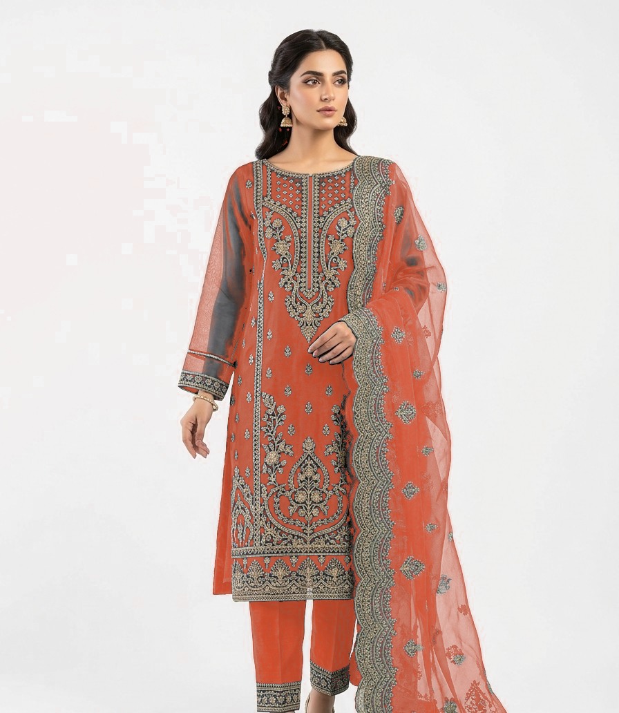Luxury Festive Wear Organza 3-Piece Set - Women's Shalwar Qameez