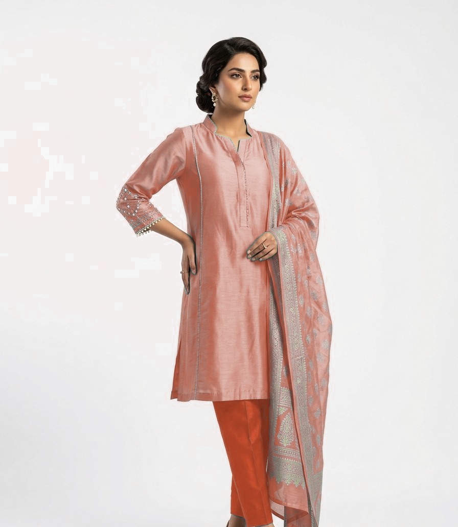 Ready-to-Wear Silk Blend Party Wear Suit - Women's Luxury Shalwar Qameez
